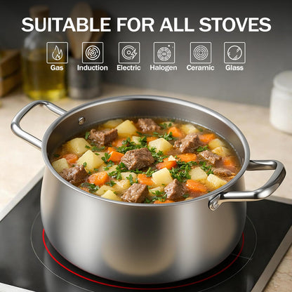 Tifanso Stainless Steel Stock Pot - 8 Quart 3Ply Heavy Duty Large Induction Cooking Pot with Lid for Pasta, Soup, Spaghetti, Nonstick Deep Stockpot, Kitchen Cookware for Stew, Simmer, Canning, Boiling