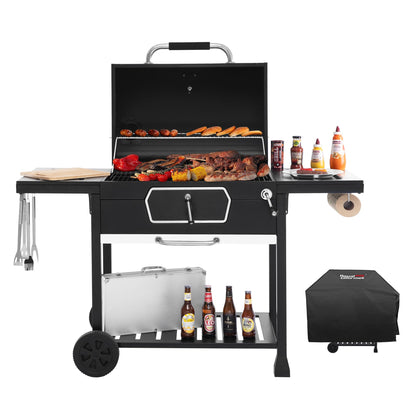 Royal Gourmet CD2030AC Deluxe 30-Inch Charcoal Grill with Cover, Large BBQ Grill with Collapsible Side Tables for Outdoor Picnic Camping Patio Backyard Cooking, Black