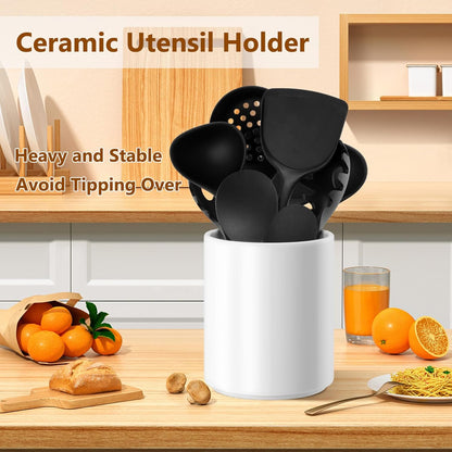 Utensil Holder for Kitchen Countertop, Ceramic Cooking Utensil Holder, Large Modern Spatula Organizer, 6.5”H x 5.5”D