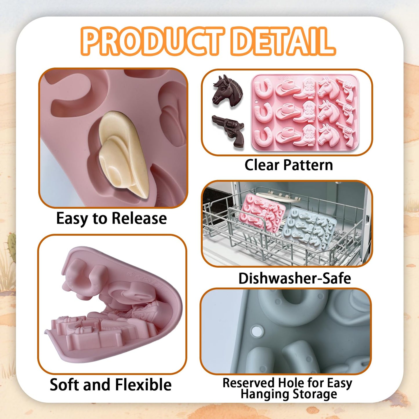 Cowboy Chocolate Molds,2PCS Cowboy Silicone Mold,Cowboys Hat Boot Horse Saddle Shape Candy Molds,Western Themed Party Baking Moulds Jello Ice Cube Candle Mold for Cupcake Cakesicle Decorations