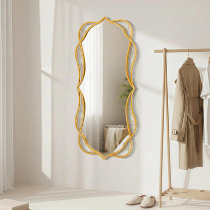 Besdomus Large Bathroom Gold Mirror: 30"x60" Scalloped Modern Long Full Length Vanity Wall Mirror - Farmhouse Decorative Vertical or Horizontal Hanging for Bathroom/Entryway/Fireplace/Bedroom