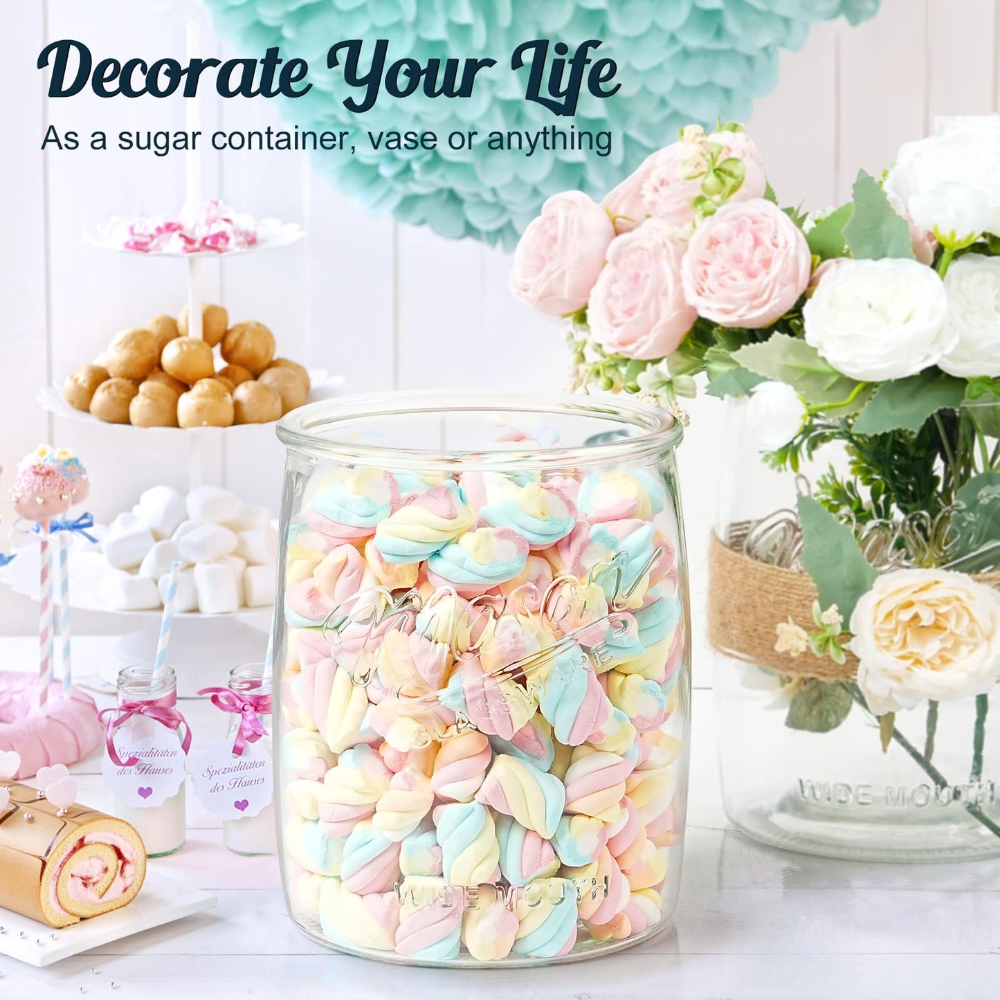 Dwbligt 2 Pack Cookie Jar, 1 Gallon Glass Jar with Airtight Lids - Large Wide Mouth Mason Jar for Kitchen Pantry& Laundry Room, Glass Apothecary Canisters Sets for Candy, Flour, Rice, Coffee, Display
