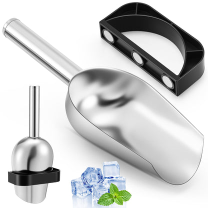 HappyAlley Ice Scoop with Magnetic Scoop Holder Compatible with GE Opal 2.0 Nugget Ice Makers, 9 In Low-Carbon Stainless Steel Alloy Scooper for Kitchen Refrigerator Accessory Pet Food Scooper(Black)