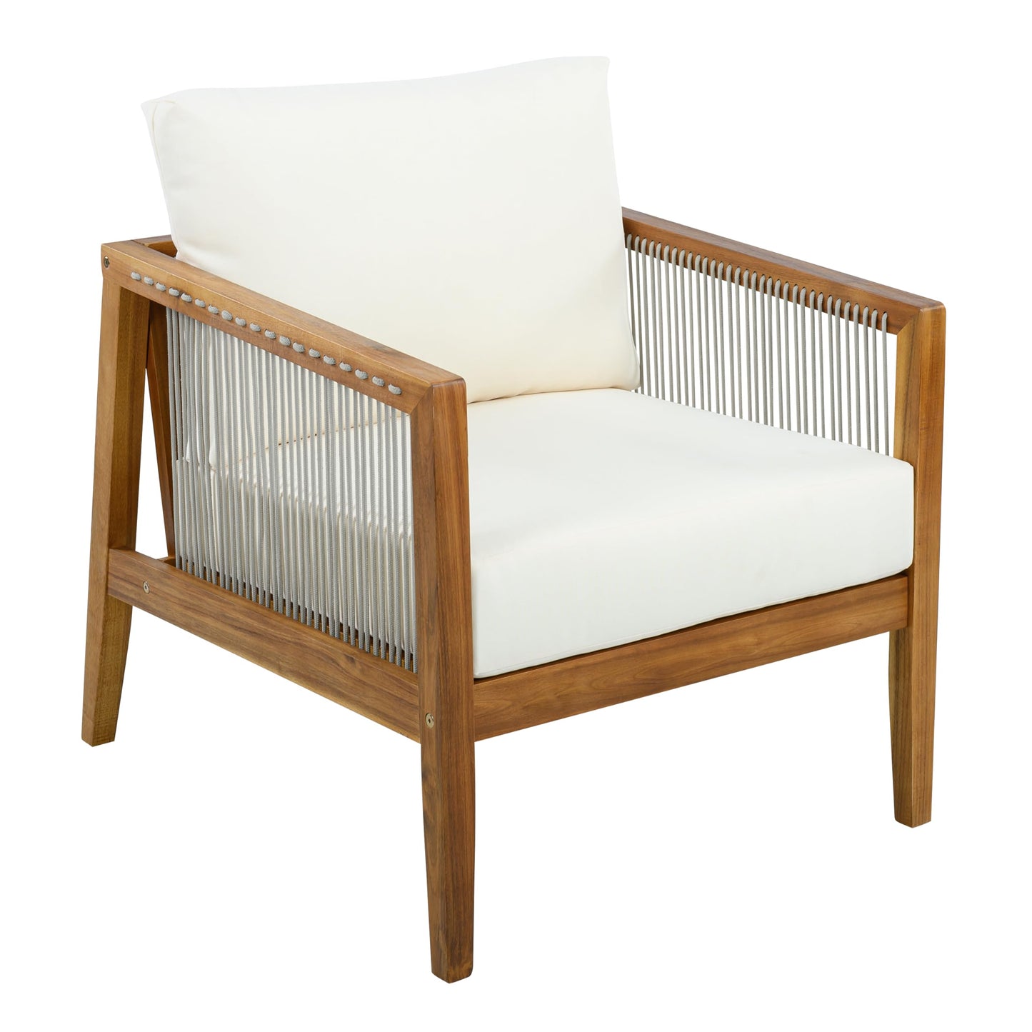 Christopher Knight Home Lalulu Acacia Wood Lounge Chair Outdoor with Removable Cushion, Solid Wood Patio Accent Chair with Woven Rope Accents, Patio Furniture Set Sofa Chair, Beige+Teak