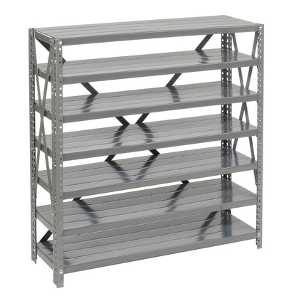 Global Industrial 7 Shelf Steel Shelving with (48) 4" H Plastic Shelf Bins, Blue, 36" W x 12" D x 39" H, Single-Sided Open Shelving with 48 Plastic Shelf Bins