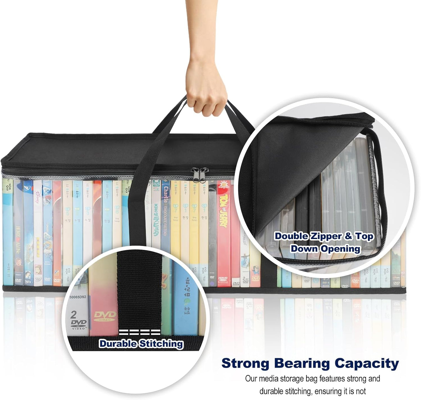 CCidea DVD Storage Bags Set of 3, Clear PVC Media Holder Case with Handles for DVDs/CDs/VHS - Holds 40 DVDs