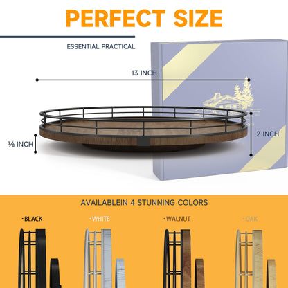 Farmhouse Oak 13" Lazy Susan Turntable Organizer for Cabinet, Round Wooden Lazy Susan Organization and Storage for Dining Table, Pantry, Kitchen, Countertop, Cupboard,Home Decor, Walnut Wood
