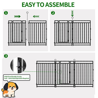 Decorative Garden Fence Metal Dog Fence Outdoor, 40in (H) x 90ft (L), 35 Panels + 5 Gates, Heavy Duty Garden Fencing Animal Barrier for Patio & Flower Bed, Black-Silver