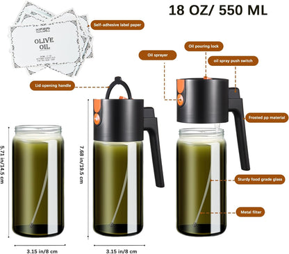 2 1 17oz/500ml Glass In Olive Oil Dispenser Bottle for Kitchen Gadgets, Olive Oil Sprayer for Cooking (Light Blockage