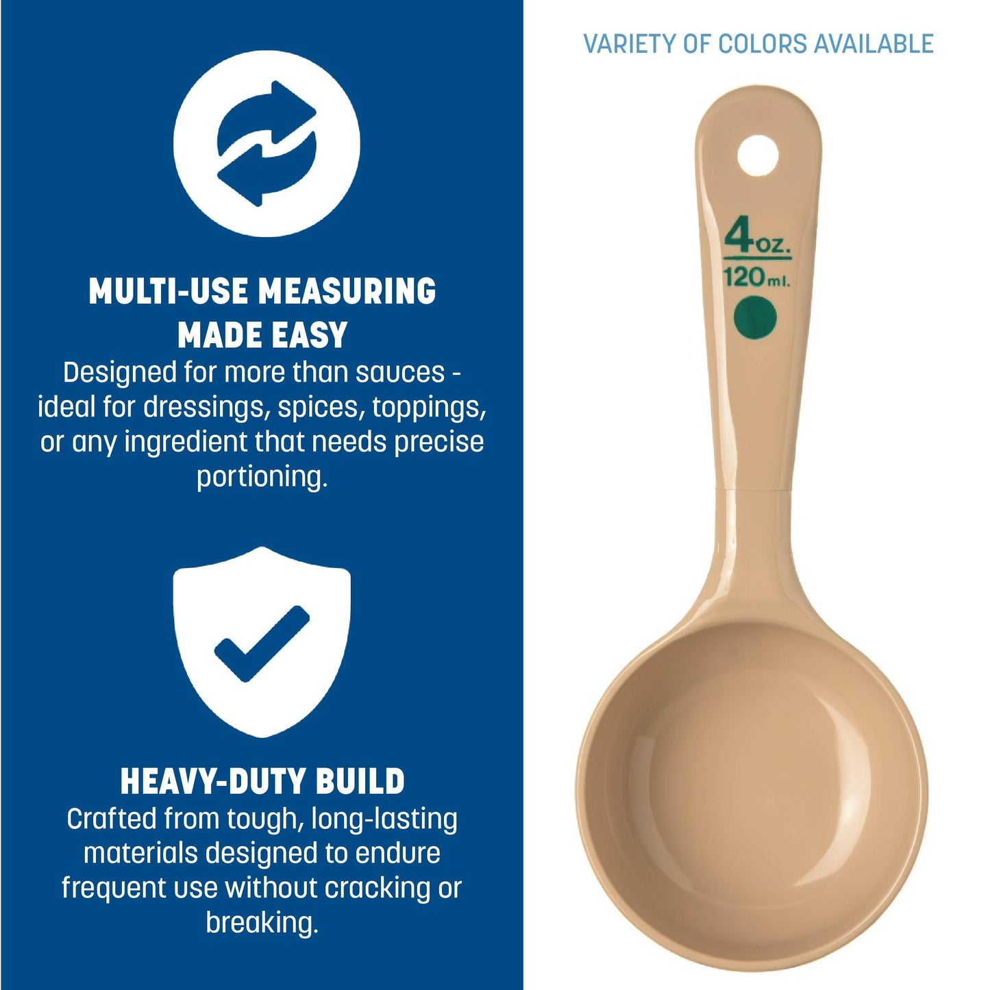Carlisle FoodService Products Short Handle Portion Control Spoon 4 Ounces Beige