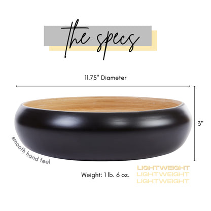 HABITAAS Fruit Bowl for Kitchen Counter – Handmade Spun Bamboo, Large 11.75" Fruit Basket, Eco-Friendly Decorative Serving Bowl for Home Decor, Produce Storage & Centerpiece (Black)