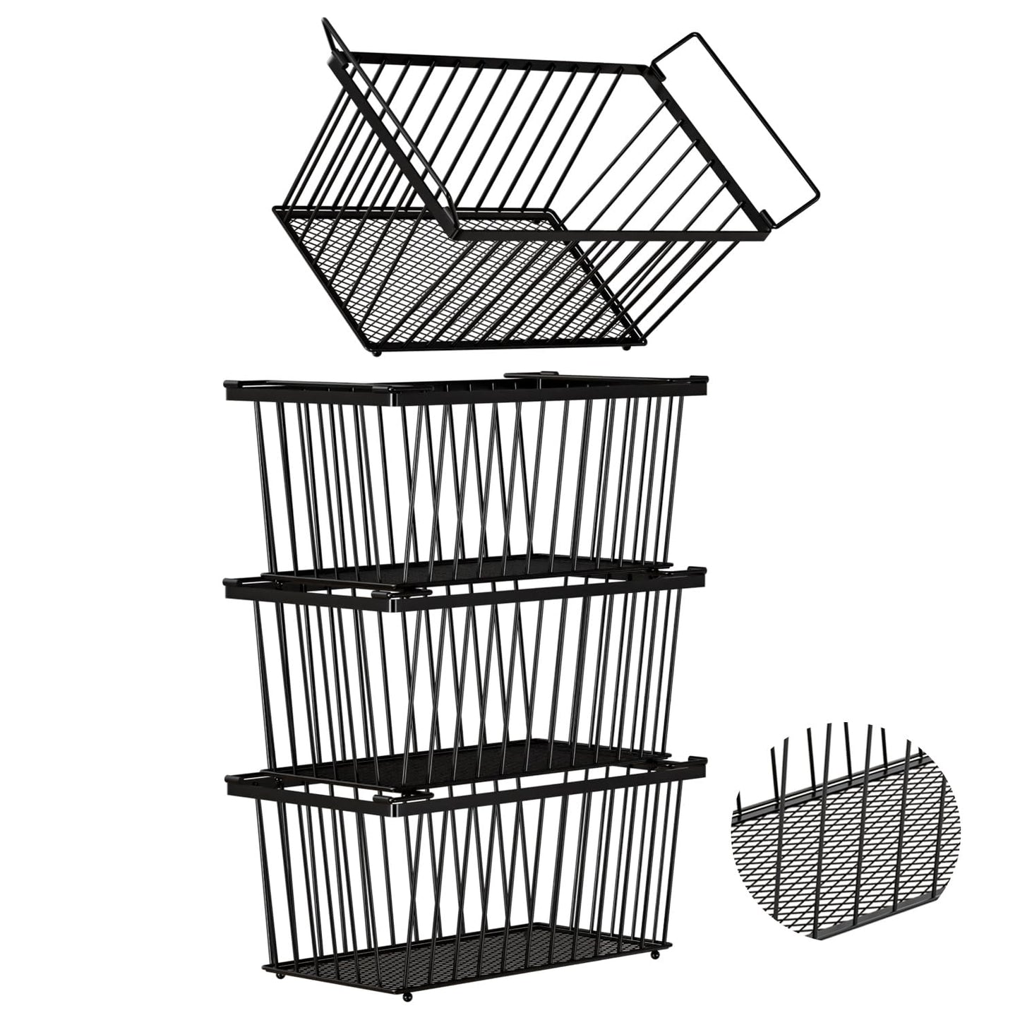 ANJUBAN Enhanced Leak-Proof Bottom - Freezer Organizer Bins ，4 Pack Stackable Deep Freezer Organizer Bins for 7 Cu.FT Small Chest Freezer，organization and storage，pantry organizers(4 Pack-black)