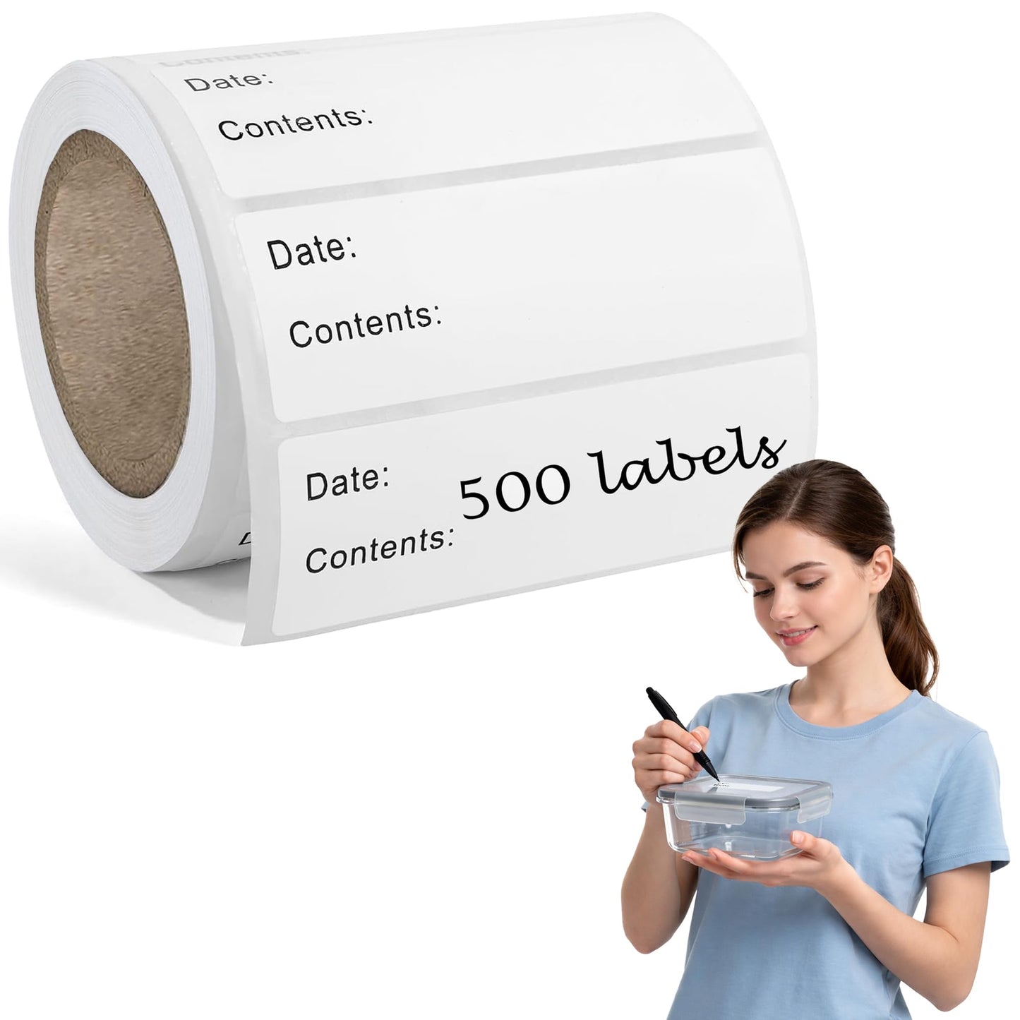 500 Pcs Food Labels, 1 x 3 Inch Removeable Freezer Labels, Water & Oil Resistant, No Residue, Easy Peel Off, Food Storage Labels for Freezer Bags, Jars, Containers & for Meal Prep, Perfect for Kitchen