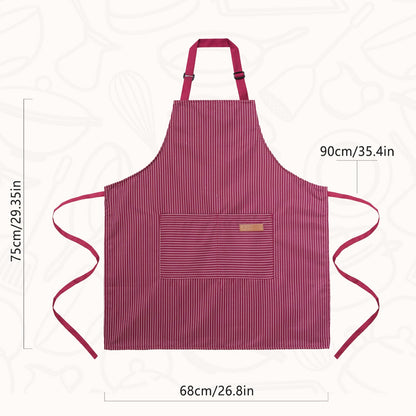 ARBINSON 2 Pack Cooking Aprons Adjustable Bib Apron for Women with 2 Pockets, Kitchen Restaurant Men Chefs Aprons (Black/Wine Stripes)