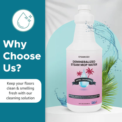 Steam & Go Demineralized Water for Steam Mop – Hotel California Scent, 32 Ounces (Pack of 1) | Scented Floor Cleaner Solution, Ready-to-Use, Compatible with Any Steam Cleaner