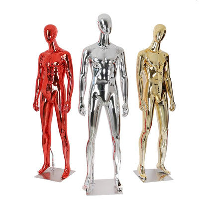 Full Body Male Mannequin with Chrome Metallic Finish, Fiberglass Abstract Dress Form with Posable Head, Futuristic Retail Display Dummy with Metal Base for Men's Fashion Window(Chrome Green)