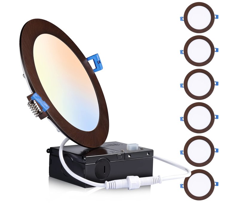 Cloudy Bay 6 inch 3000K/ 4000K/ 5000K Three Color Temperature Selectable,Dimmable 15W CRI90+,Ultra Thin LED Recessed Light with Junction Box,IC Rated, Canless Wafer Downlight, Oil Rubbed Bronze,6 Pack