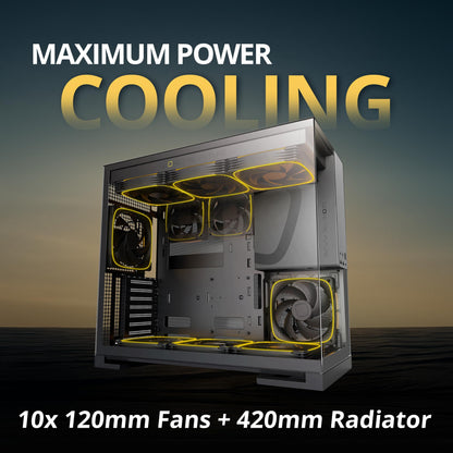 Geometric Future M5 Tempered Glass Mid Tower, E-ATX/ATX Gaming Case, 1.2mm Steel, Type C, Toolless Panels, Support 420/360 Radiator, ARGB PWM 140m Fan x 5 Pre-Installed, Black/Grey, GEO-M5F-BG