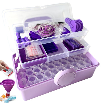 Diamond Painting Tools and Accessories Kits - All-in-One Accessories Set with 57 Storage Containers Purple, Ergonomic Pen, Trays, Roller & More Complete DIY Craft Organizer for Adults