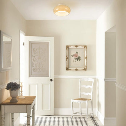 TeHenoo Modern LED Ceiling Light,11 inch,Olive Green Milk Glass Shade,3000K/Warm White/15W,Mid Century Flush Mount Light for Hallway,Laundry Room,Living Room