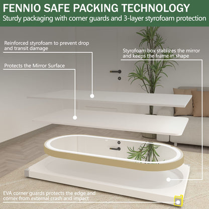 FENNIO 70" x 32" Large Luxury Wall Mounted Mirror with LED Lights - Oval Full Length LED Lighted Full Body Dressing Mirror for Bedroom, Salon, Brushed Aluminum Frame, Tempered Glass