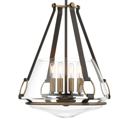 Minka Lavery 3904-107 Eden Valley Convertible Pendant to Semi-Flush, 4-Light, 240 Total Watts, 17.63-in H x 20.75-in W, Smoked Iron with Aged Gold
