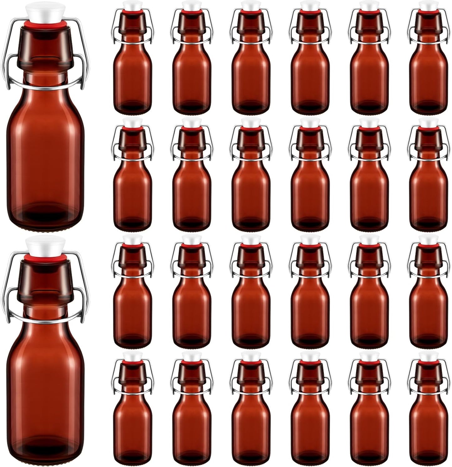 24 Favors(3.3 oz,Amber) Tessco Pcs Mini Swing Top Glass Bottles with Stoppers Small Flip Top Bottles with Airtight Lids
