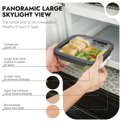 BOROHOUSE 10-Pack Glass Food Storage Containers with Tempered Lids – Borosilicate, Airtight, Oven-Safe (-4°F~950°F), BPA-Free, 4.4 & 1.6 Cup, Leak-Proof, Dishwasher Safe (Gray)