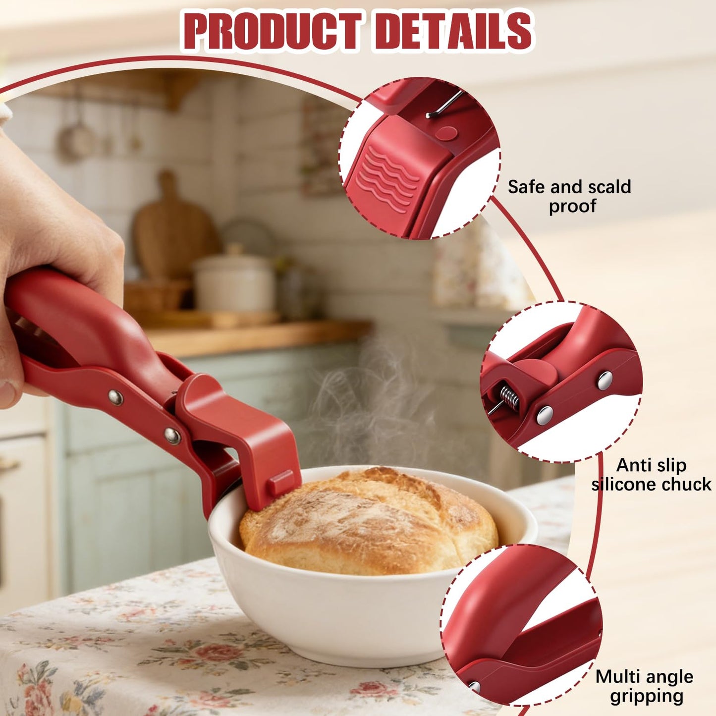 4PCS Hot Plate Gripper Tongs,Multi-Function Anti-Scald Bowl Clip,Silicone Non-Slip Hot Dish Plate Holder Tongs,Kitchen Silicone Anti Slip Clip,Kitchen Utensil for Bowls,Pans,Dishes-Microwave&Oven Safe