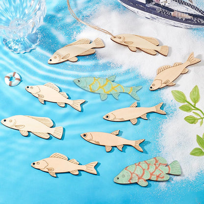 AHANDMAKER 3 Styles 30Pcs Wooden Fish Cutouts, Fish Shape Unfinished Blank Wooden Signs with Hemp Rope, Wood Craft Supplies, Fish Hanging Ornaments for Home Pets Themed Party Decoration DIY Crafts