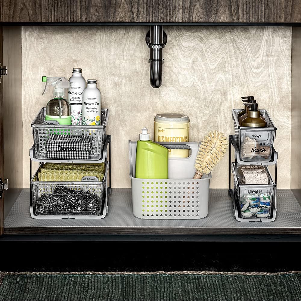 madesmart 2-Tier Multi-Purpose Slide-Out Storage Organizer with Handles and Dividers, BPA Free, Clear, Pack of 1