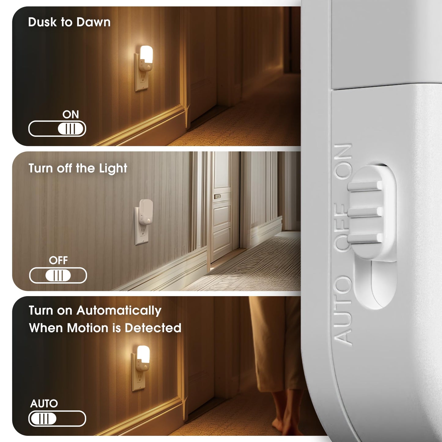Briignite Night Lights Plug into Wall, Modern LED Night Light Plug in, Dusk to Dawn Sensor, Soft White 3000K, 0-100LM Adjustable Brightness, Dimmable NightLight for Hallway, Bedroom, Stairway, 2 Pack