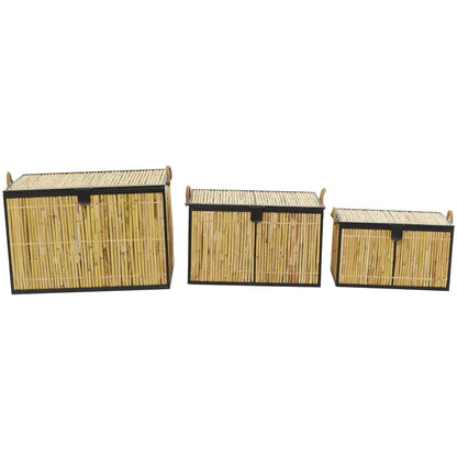 Deco 79 Rattan Handmade Decorative Trunk Nesting Decorative Large Boxes, Set of 3 Storage Trunks 25", 21", 18"W, Light Brown