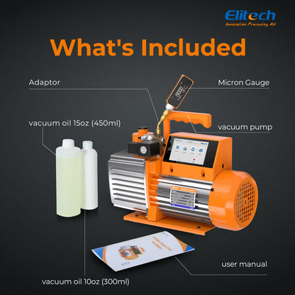 Elitech 12 CFM HVAC Vacuum Pump with External Micron Gauge, 1 HP Dual-Stage Rotary Vane Pump, 4" Touchscreen & App, Fast Evacuation for AC, Refrigeration, Mini Split, R12/R22/R134a/R410a- SVP-12 Pro