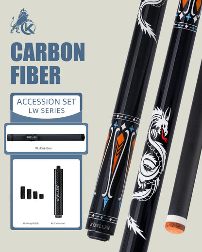 KONLLEN Carbon Fiber Pool Cue Stick Low Deflection Pool Cue Profession Billiards Cue Set for Adults with Billiards Accessories (Extension/Bolt)