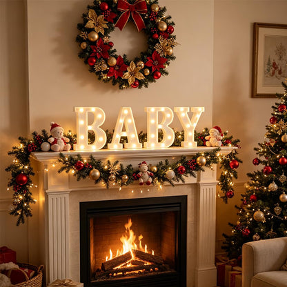 CDIXlmuz Baby Shower Marquee Letters - 4Pcs 8.6in Light Up Sign for Gender Reveal, Birthday, Nursery Home Table Decorations - Battery Operated Plastic Led Lights with On/Off Switch (White)
