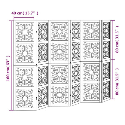 6 Panel Room Divider Brown Black Solid Paulownia Wood Frame Engineered Wood Privacy Screen Folding Partition for Bedroom Living Room Office