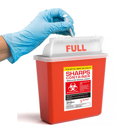 Sharps Container Small - Sharps Containers for Home Use and Labs - Portable Needle Disposal and Travel Size Biohazard Bin - (5 Quart, 1 Count)