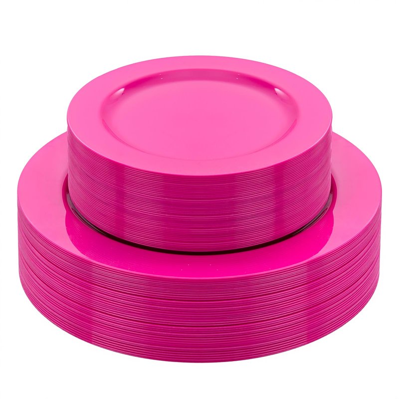 FLOWERCAT 60PCS Hot Pink Disposable Party Plates Set – 30 pcs 10.25″ Dinner Plates & 30 pcs 7.5″ Dessert Plates for Spring Parties, Valentine’s Day, Wedding – Sturdy & Stylish Tableware