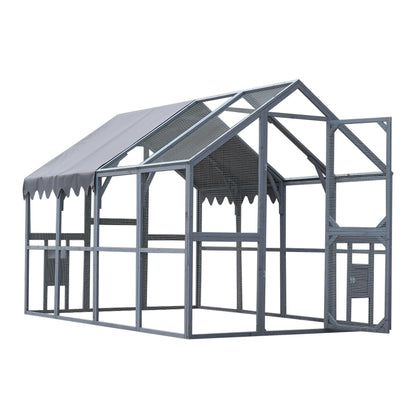 KEIKI 110" L Outdoor Large Chicken Coop with Waterproof Cover, Wire Mesh & 2 Lift Small Doors with Locks, Wood Chicken Coop House for Cat Kitten, Duck, Rabbit, Quail Playpen