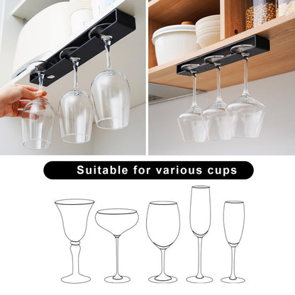 Vaisoeny Wine Glass Holder, 2 Pack, No Drilling Required, Hanging Stemware Rack Organizer for Bar Cabinet Kitchen, Black