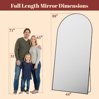 Suidia 88"x44" Arched Full Length Mirror with Stand, Full Body Mirror with Aluminum Frame, Freestanding/Leaning/Wall-Mounted, Floor Mirrors for Bedroom, Living Room, Entryway, Dressing Room, Black