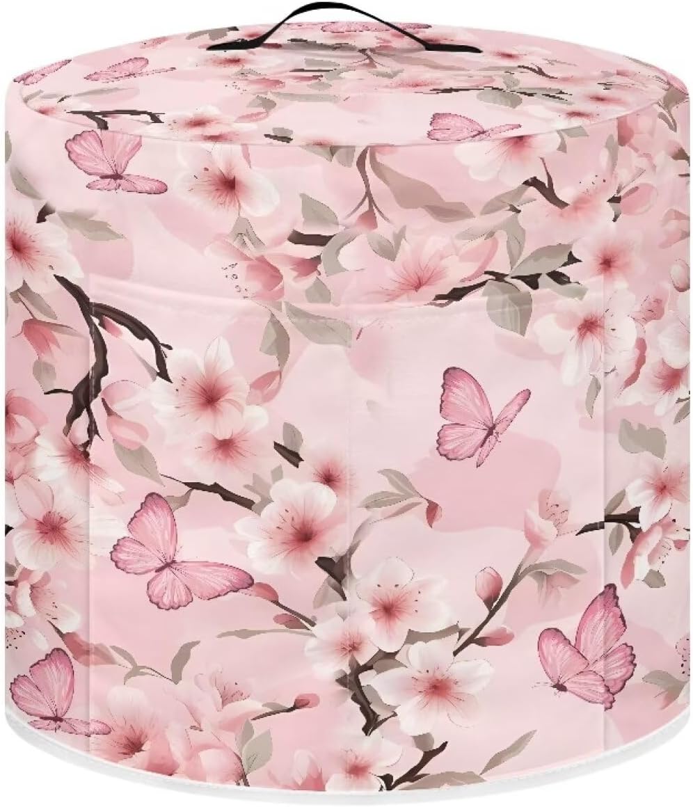 Pink Butterfly Air Fryer Cover, Kitchen Appliance Covers with Handle and Side Accessory Pouch, Fits Most Cookers