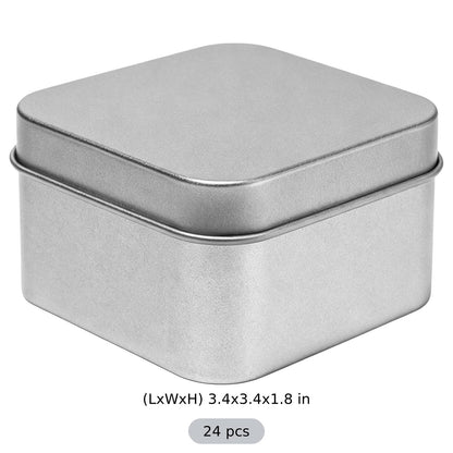 TIMCORR 24Pcs Small Metal Tin Boxes with Lids,3.4 x 3.4 x 1.8 in Square Metal Box Storage Containers,Empty Gold Tin Boxes for Candy, Tea, Gift,Party Favors,DIY Crafts(Silvery)