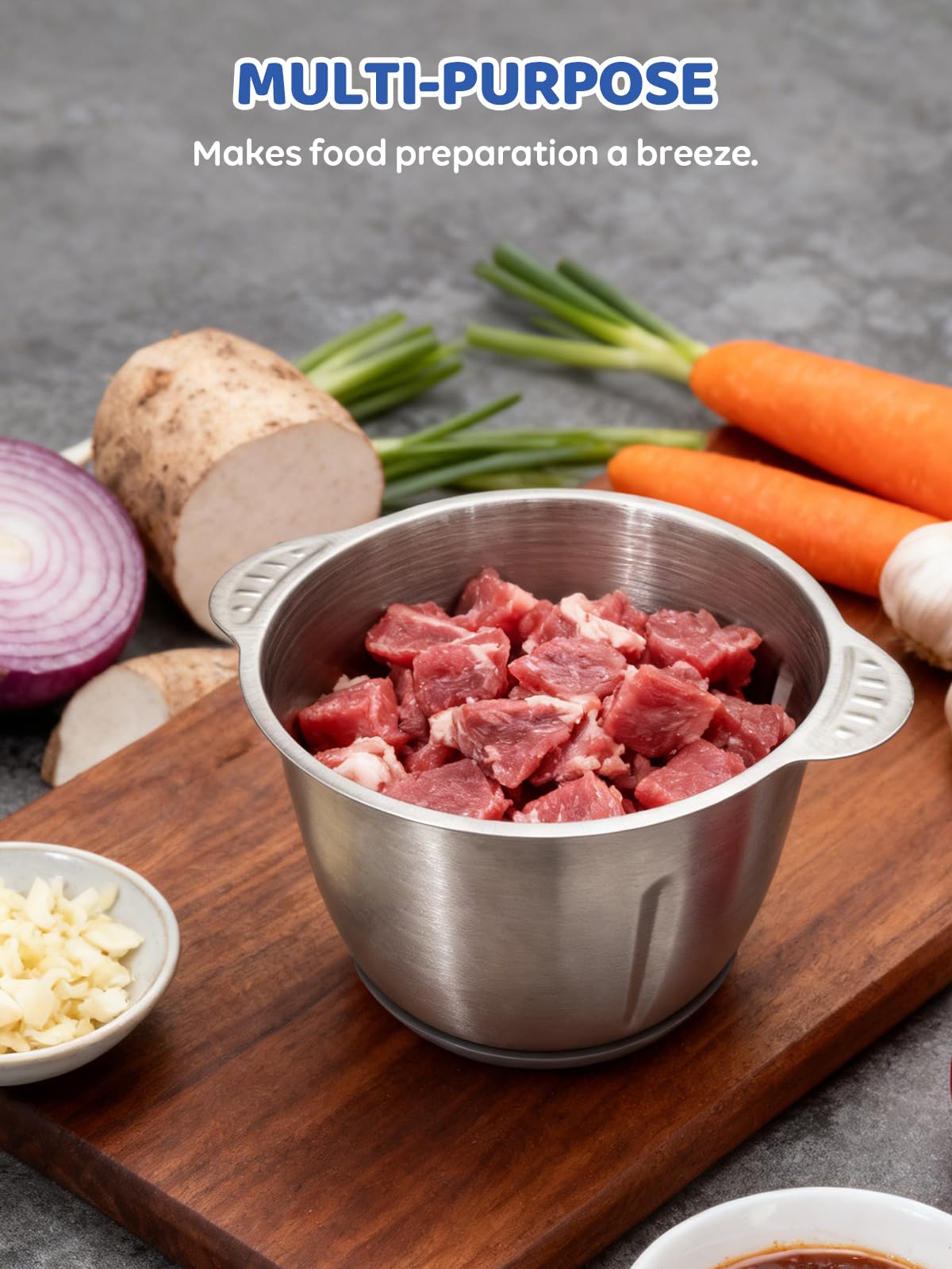 iRIITCH Food Processors, Electric Food Chopper with Meat Grinder & Vegetable Chopper - 2 Bowls (10 Cup+5 Cup) with Powerful 500W Copper Motor - Includes 2 Sets of Bi-Level Blades for Fruits/Meat/Nuts