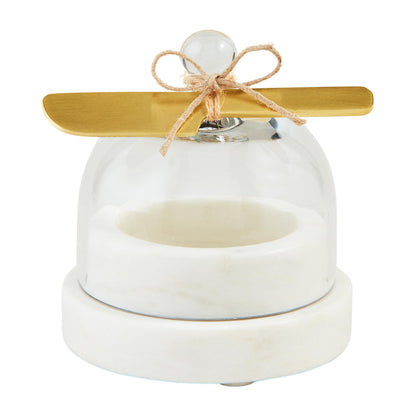 Mud Pie Round Marble Butter Dish; cloche 4 1/2" x 3 1/2" dia | spreader 4"