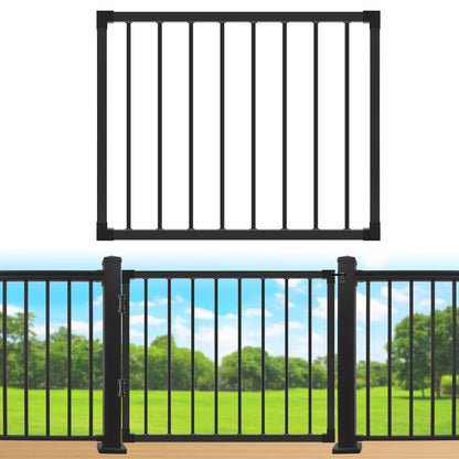 Deck Fence Gate Outdoor, 42‘'Hx48‘'W Deck Gate, Black Heavy Duty Steel Anti-Rust Door with Customizable Width, Metal Gate for Residential, Yard, Patio(No Hinge)
