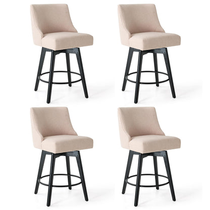 Erdoru Counter Height Bar Stools Set of 4,Swivel Barstools with Backs and Wood Legs,Linen Fabric Upholstered Counter Stools for Kitchend Island,Mid-Century Modern 26"Seat Height Bar Chairs,Flax Beige