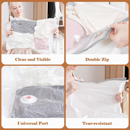 Vacbird Travel Vacuum Storage Bags with Rechargeable Cordless Pump, 12 Pack Vacuum Seal Bags for Clothing(4 Large+4 Medium+4 Small), Compression Packing for Clothes Suitcase Luggage Blanket Pillows