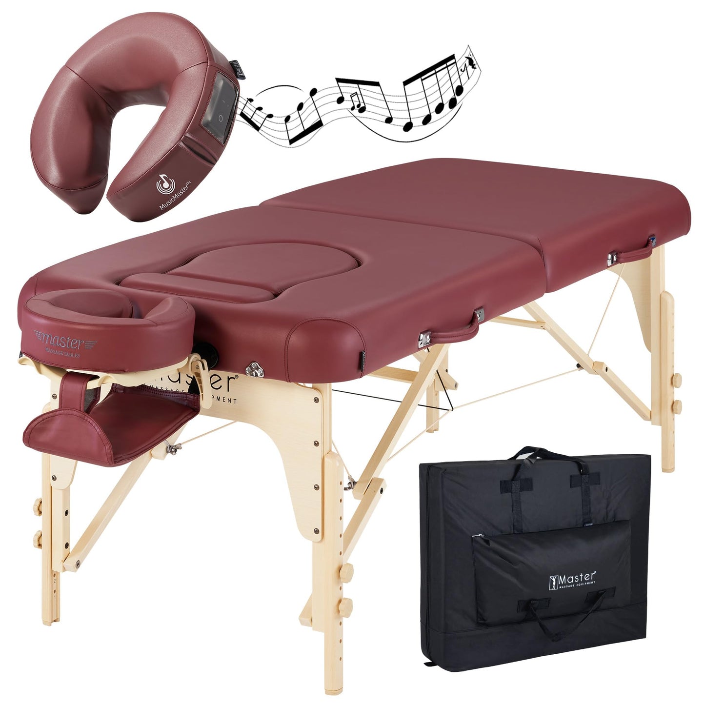 Master Massage 30" Eva Pregnancy Table Massage Table Beauty Bed Package with Extra MusicMaster Universal/Cresenct Sound Face Cradle Cushion- Burgundy